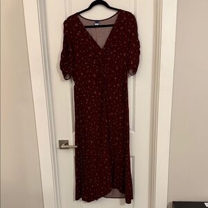 Old Navy Deep Red Floral Midi Dress